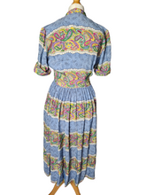 Load image into Gallery viewer, 1940s Sky Blue and Multicoloured Paisley Print Dress With Amazing Collar