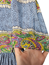 Load image into Gallery viewer, 1940s Sky Blue and Multicoloured Paisley Print Dress With Amazing Collar