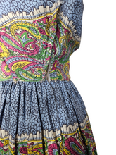 Load image into Gallery viewer, 1940s Sky Blue and Multicoloured Paisley Print Dress With Amazing Collar
