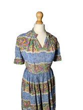Load image into Gallery viewer, 1940s Sky Blue and Multicoloured Paisley Print Dress With Amazing Collar
