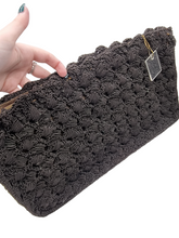 Load image into Gallery viewer, 1940s MEGA Dark Brown Crochet Clucth Bag With Lucite Pull