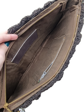 Load image into Gallery viewer, 1940s MEGA Dark Brown Crochet Clucth Bag With Lucite Pull