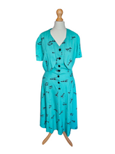 Load image into Gallery viewer, 1940s Turquoise Blue Elephant Print Sun Dress and Bolero Set