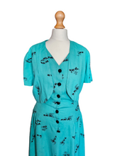 Load image into Gallery viewer, 1940s Turquoise Blue Elephant Print Sun Dress and Bolero Set