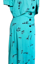 Load image into Gallery viewer, 1940s Turquoise Blue Elephant Print Sun Dress and Bolero Set
