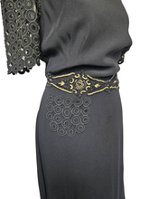Load image into Gallery viewer, 1940s Black Crepe Beaded Waist and Lace Sleeve Dress