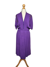 Load image into Gallery viewer, 1940s Bright Purple Crepe Dress With Gold Embroidery