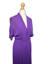 Load image into Gallery viewer, 1940s Bright Purple Crepe Dress With Gold Embroidery