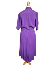 Load image into Gallery viewer, 1940s Bright Purple Crepe Dress With Gold Embroidery