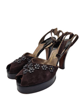 Load image into Gallery viewer, 1940s Brown Suede and Leather Flower Platform Shoes