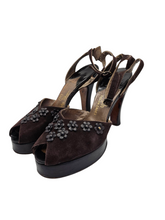 Load image into Gallery viewer, 1940s Brown Suede and Leather Flower Platform Shoes