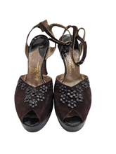 Load image into Gallery viewer, 1940s Brown Suede and Leather Flower Platform Shoes