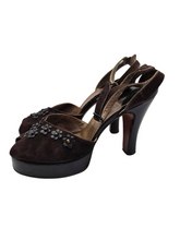 Load image into Gallery viewer, 1940s Brown Suede and Leather Flower Platform Shoes