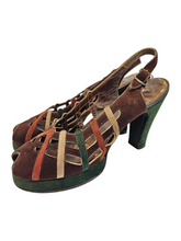 Load image into Gallery viewer, 1940s Rare Brown, Green, Cream and Tan Suede Platform Shoes
