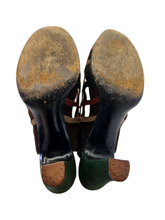 Load image into Gallery viewer, 1940s Rare Brown, Green, Cream and Tan Suede Platform Shoes
