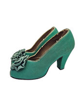 Load image into Gallery viewer, 1940s Green Canvas Flower Court Shoes