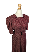 Load image into Gallery viewer, 1940s Tailor-made Burgundy Floral Dress With Velvet Buttons