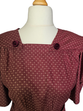 Load image into Gallery viewer, 1940s Tailor-made Burgundy Floral Dress With Velvet Buttons
