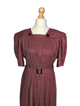 Load image into Gallery viewer, 1940s Tailor-made Burgundy Floral Dress With Velvet Buttons