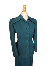 Load image into Gallery viewer, 1940s Dark Teal Gabardine Pointed Collar Suit