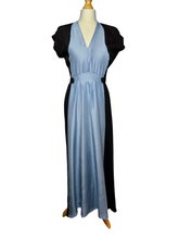 Load image into Gallery viewer, 1940s Pale Blue and Black Colourblock Long Tie Dress