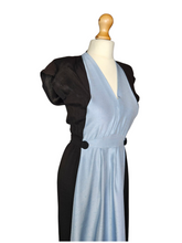 Load image into Gallery viewer, 1940s Pale Blue and Black Colourblock Long Tie Dress