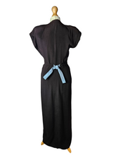 Load image into Gallery viewer, 1940s Pale Blue and Black Colourblock Long Tie Dress