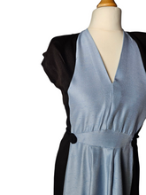 Load image into Gallery viewer, 1940s Pale Blue and Black Colourblock Long Tie Dress