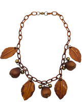Load image into Gallery viewer, 1940s Cinnamon Brown Acorn and Leaf Necklace and Brooch Set
