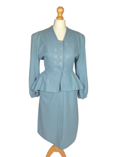 Load image into Gallery viewer, Late 1940s/Early 1950s Powder Blue Peplum Balloon Sleeve Suit