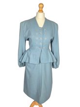 Load image into Gallery viewer, Late 1940s/Early 1950s Powder Blue Peplum Balloon Sleeve Suit