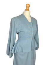 Load image into Gallery viewer, Late 1940s/Early 1950s Powder Blue Peplum Balloon Sleeve Suit