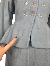 Load image into Gallery viewer, Late 1940s/Early 1950s Powder Blue Peplum Balloon Sleeve Suit