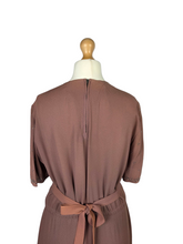 Load image into Gallery viewer, 1940s Mushroom Taupe Brown Crepe Studded Dress