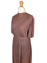 Load image into Gallery viewer, 1940s Mushroom Taupe Brown Crepe Studded Dress