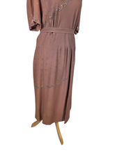 Load image into Gallery viewer, 1940s Mushroom Taupe Brown Crepe Studded Dress