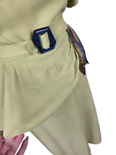 Load image into Gallery viewer, 1940s Chartreuse Green Crepe Dress With Blue Galalith Buckle and Rainbow Sash