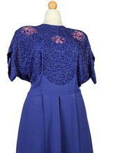Load image into Gallery viewer, 1940s Rare Royal Blue Long Pink Beaded Sash Dress