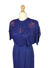 Load image into Gallery viewer, 1940s Rare Royal Blue Long Pink Beaded Sash Dress