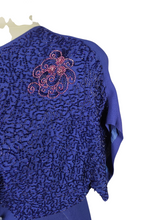 Load image into Gallery viewer, 1940s Rare Royal Blue Long Pink Beaded Sash Dress