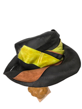 Load image into Gallery viewer, 1920s Black Raffia Hat With Green Ribbon and Buckle