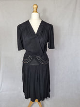 Load image into Gallery viewer, 1940s Black Crepe Studded Dress

