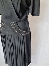 Load image into Gallery viewer, 1940s Black Crepe Studded Dress
