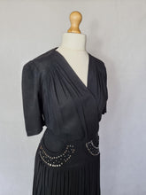 Load image into Gallery viewer, 1940s Black Crepe Studded Dress
