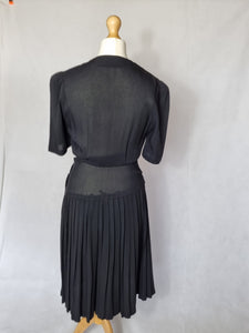 1940s Black Crepe Studded Dress