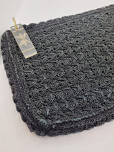 Load image into Gallery viewer, 1940s HUGE Black Crochet Clutch Bag With Lucite Pull
