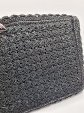 Load image into Gallery viewer, 1940s HUGE Black Crochet Clutch Bag With Lucite Pull
