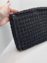 Load image into Gallery viewer, 1940s HUGE Black Crochet Clutch Bag With Lucite Pull
