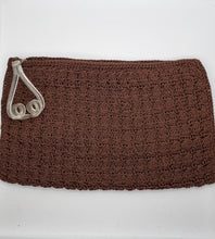 Load image into Gallery viewer, 1940s Chocolate Brown Crochet Clutch Bag With Lucite Pull
