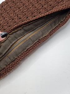 1940s Chocolate Brown Crochet Clutch Bag With Lucite Pull